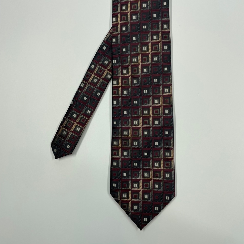 Croft & Barrow Burgundy Geometric Square Pattern Necktie Mens One Size
